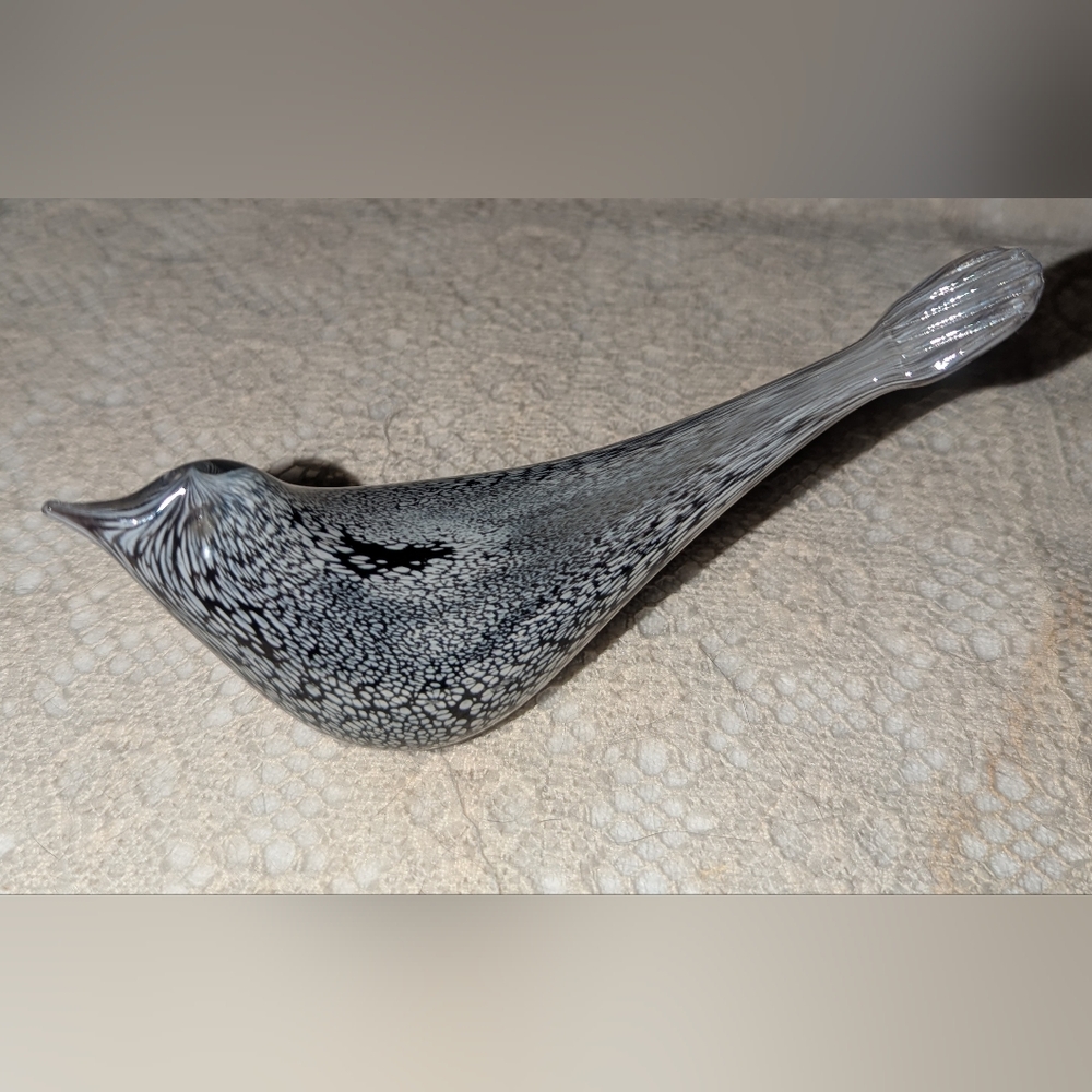 Art Glass Bird Figurine in Black and Gray